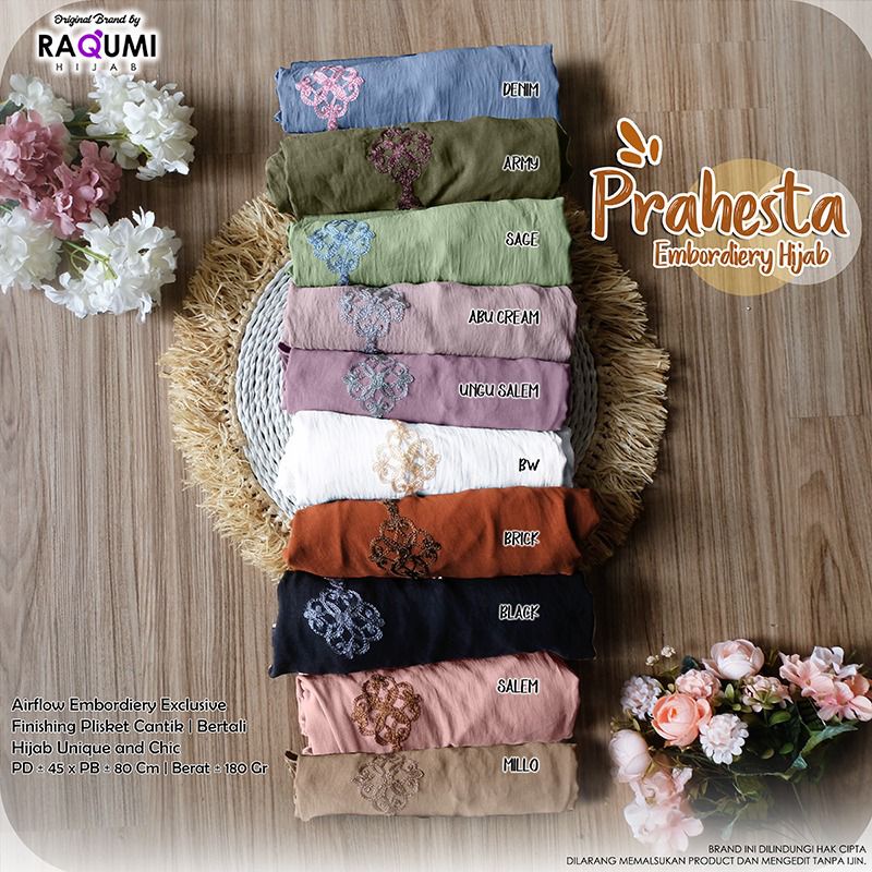 PRAHESTA EMBORDIER HIJAB RAQUMI ORIGINAL | NEW RAQUMI ORIGINAL | JILBAB MOTIF RAQUMI