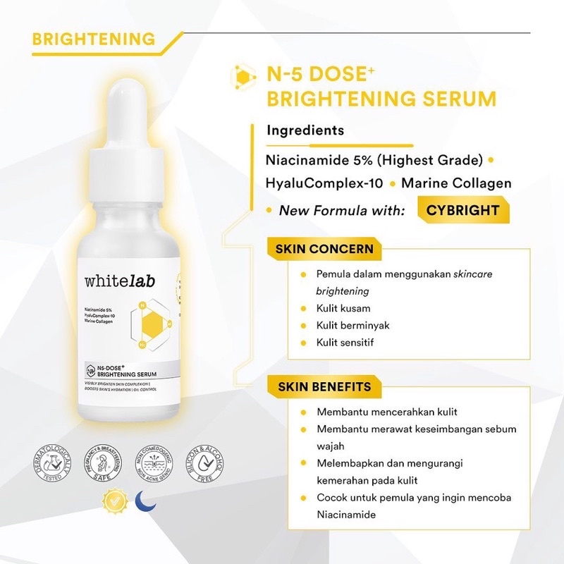 [UPGRADED FORMULA] Whitelab N5-Dose+ Brightening Booster Serum - Niacinamide 5% - Serum Cerah Maksimal Untuk Kulit Sensitif Dan Berminyak Dengan Oxy229 &amp; Hyaluronic [BPOM]