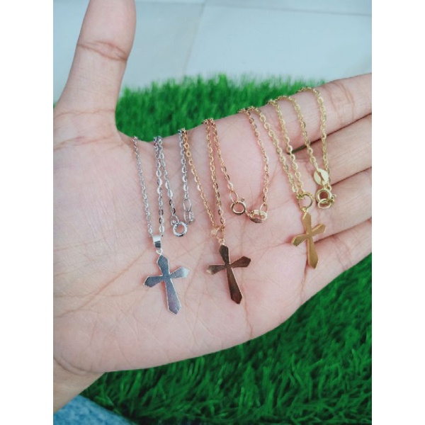 kalung perak asli silver 925 lapis emas/kalung rantai nori vensy+liontin salib polos/asli silver/fashion wanita