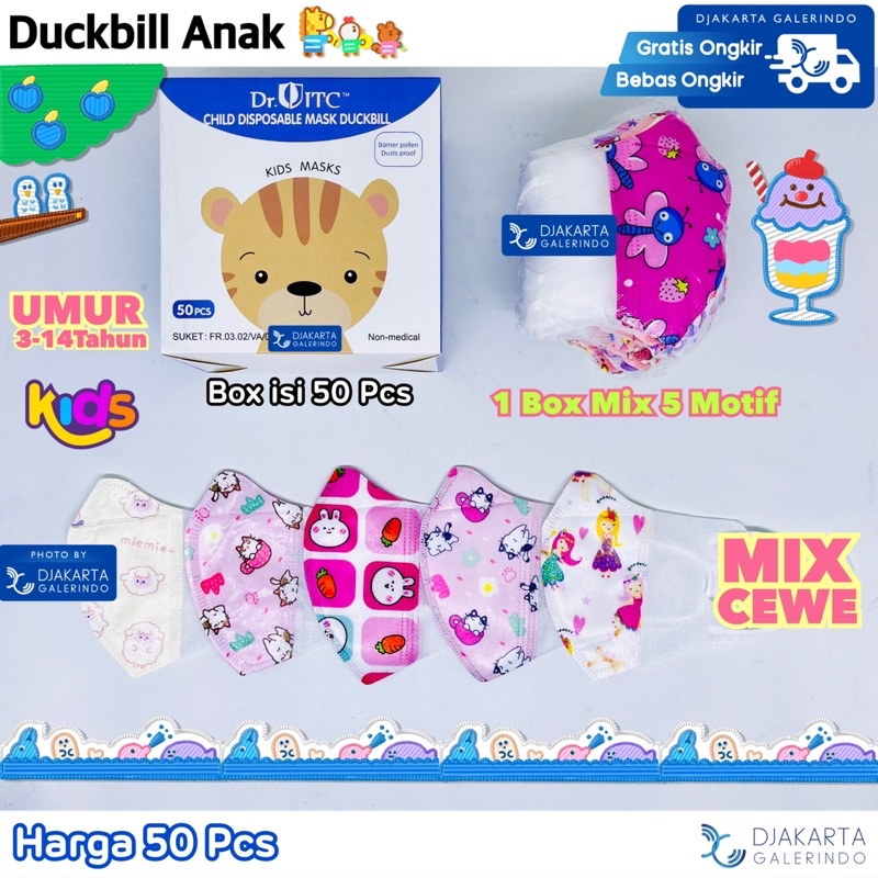 Masker Duckbill Anak 3Ply Motif Box isi 50Pcs