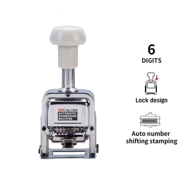 STEMPEL NOMOR OTOMATIS 6 DIGIT DELI 7506 NUMBERING MACHINE NUMERATOR