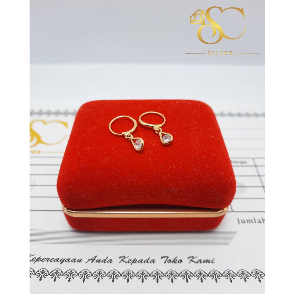 Anting Anak Bayi Agogo Bulat Batu Putih Asli Perak Silver 925 Lapis Emas Model Anting Agogo Bulat Ba