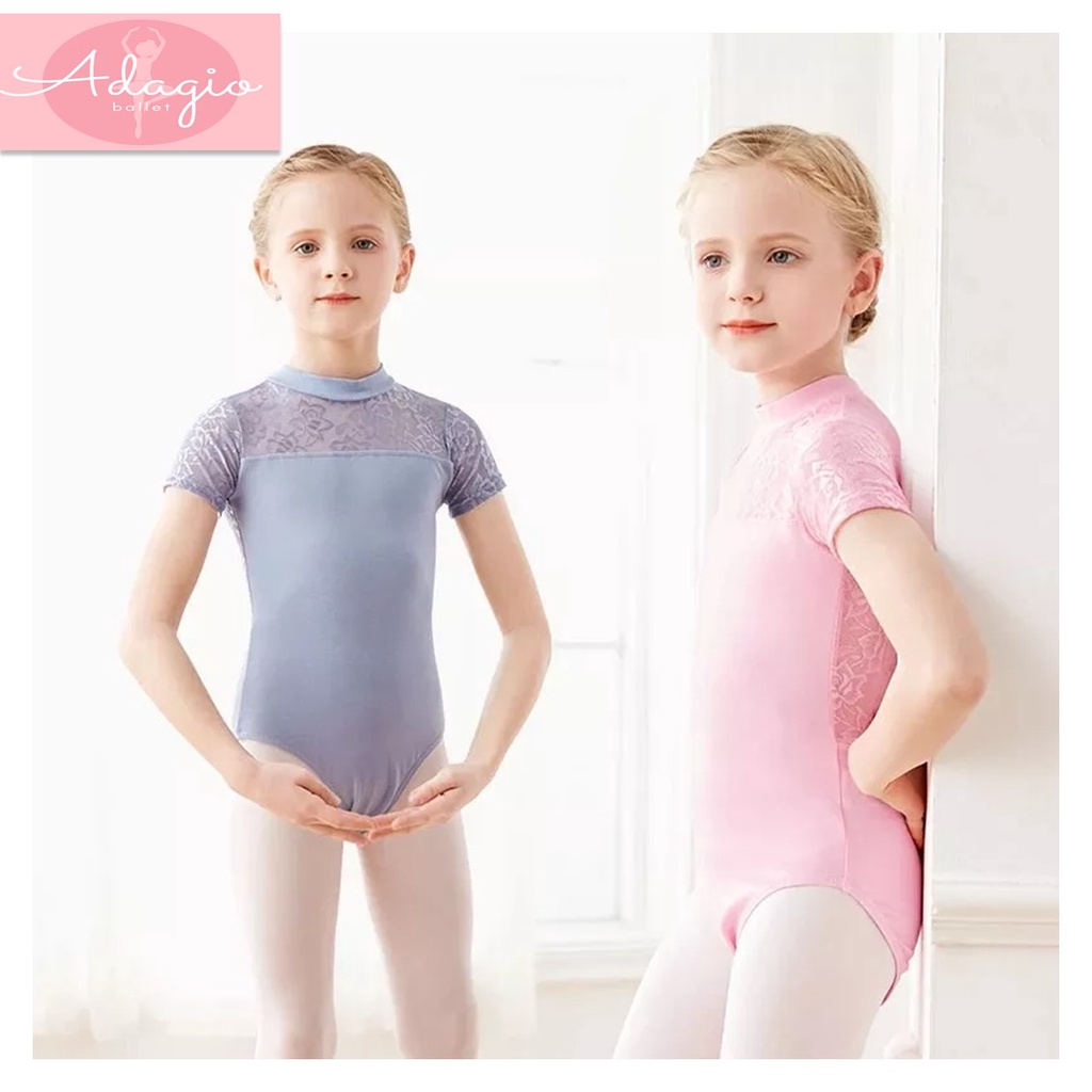 LEOTARD LACEY RENDA PREMIUM ANAK COTTON SPANDEX GYMNASTICS SENAM SOFT LACE BROCADE TURTLENECK BAJU BALET