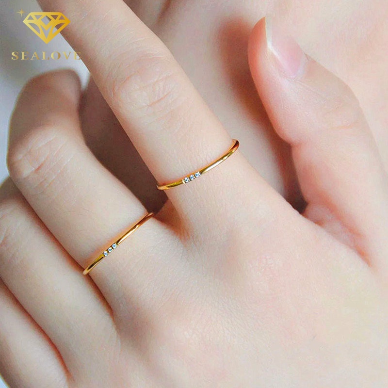 Cincin Titanium Asli Wanita Anti Karat Berlian Kupu cicin Lapis Emas 18K Aksesoris perhiasan korea