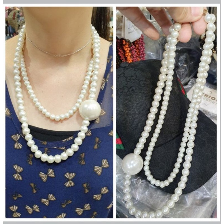 Kalung Fashion Mutiara Pearl Susun 2 tidak karatan model Kalung Pearl Mutiara Premium Quality Tidak Berkarat 02