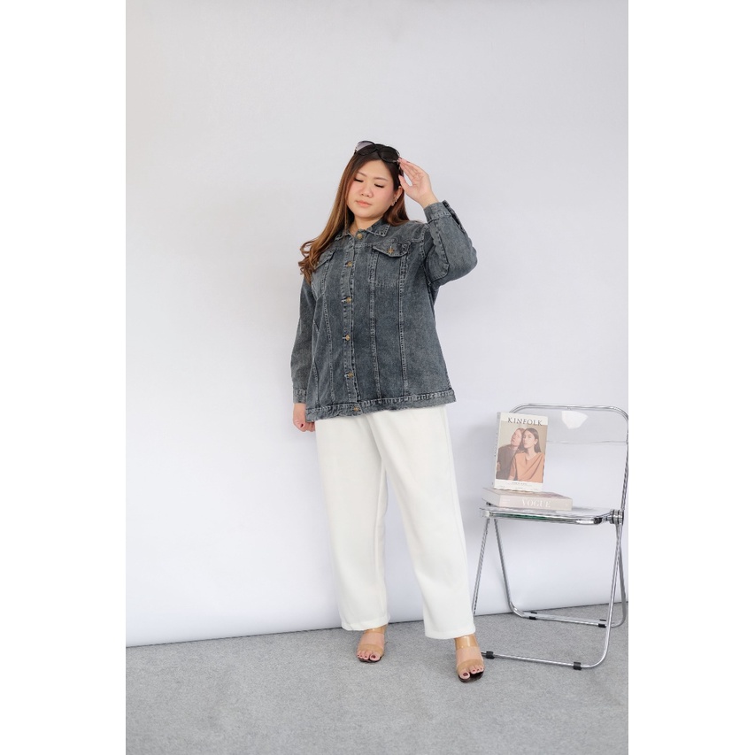 BIGWELL JAKET JEANS PANJANG - JAKET JEANS WANITA BIGSIZE - JAKET WANITA JUMBO