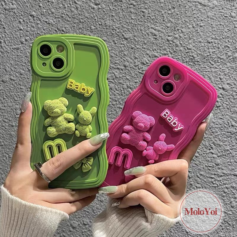 Casing iPhone 11 12 13 14 Pro MAX 7 8 + XR 14 + X XS MAX Motif Boneka Beruang 3D