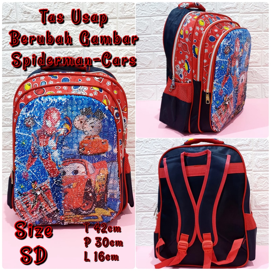 Tas Sekolah Ransel Anak SD dan TK Tas Sequin Usap Import Bisa Berubah Gambar