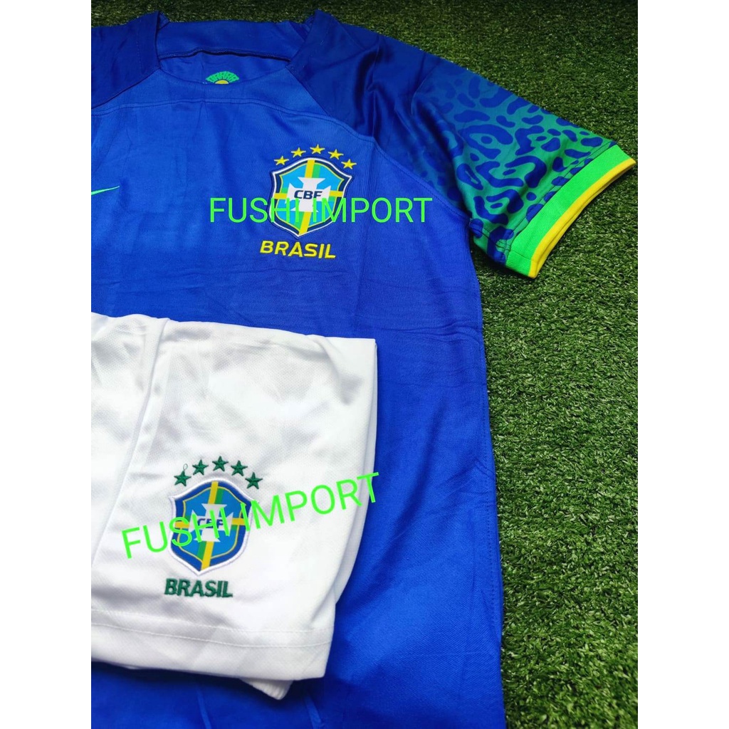 Setelan Jersey Baju Bola Brasil Away World Cup Piala Dunia 2022 ( Fullset Satu Set ) Grade Ori