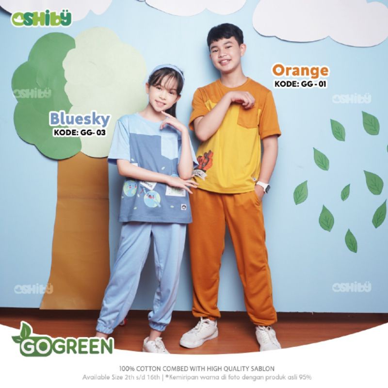 ~~ OSHIBY | Setelan Kaos Anak Laki-laki / Perempuan "Go Green"