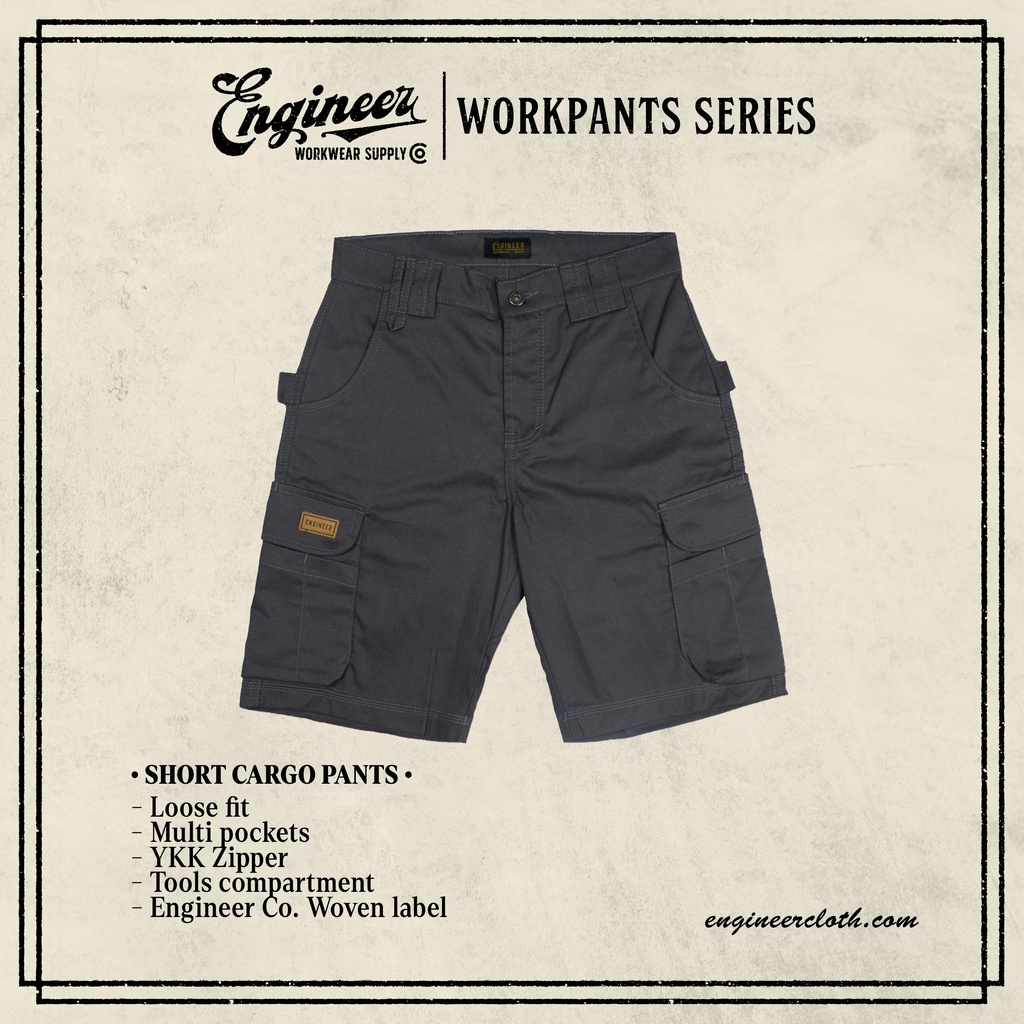 GRADER PANTS CHARCOAL-Short Workpant / Celana Cargo Pendek by ENGINEER