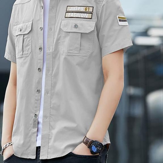 Kemeja Lengan Pendek Pria Baju Atasan Pria Hem Polos Casual Cowok - Putih