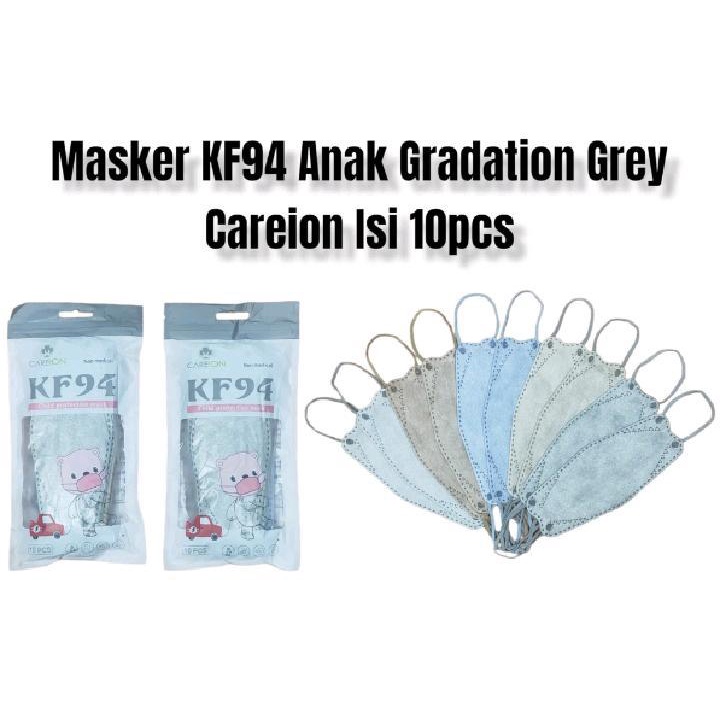 READY STOK MASKER KF94 KF ANAK CAREION  MIX GRADASI ABU ISI 10 LBR SUDAH MIX 5 WARNA DALAM 1 PACK. KF ANAK CAREION ABU