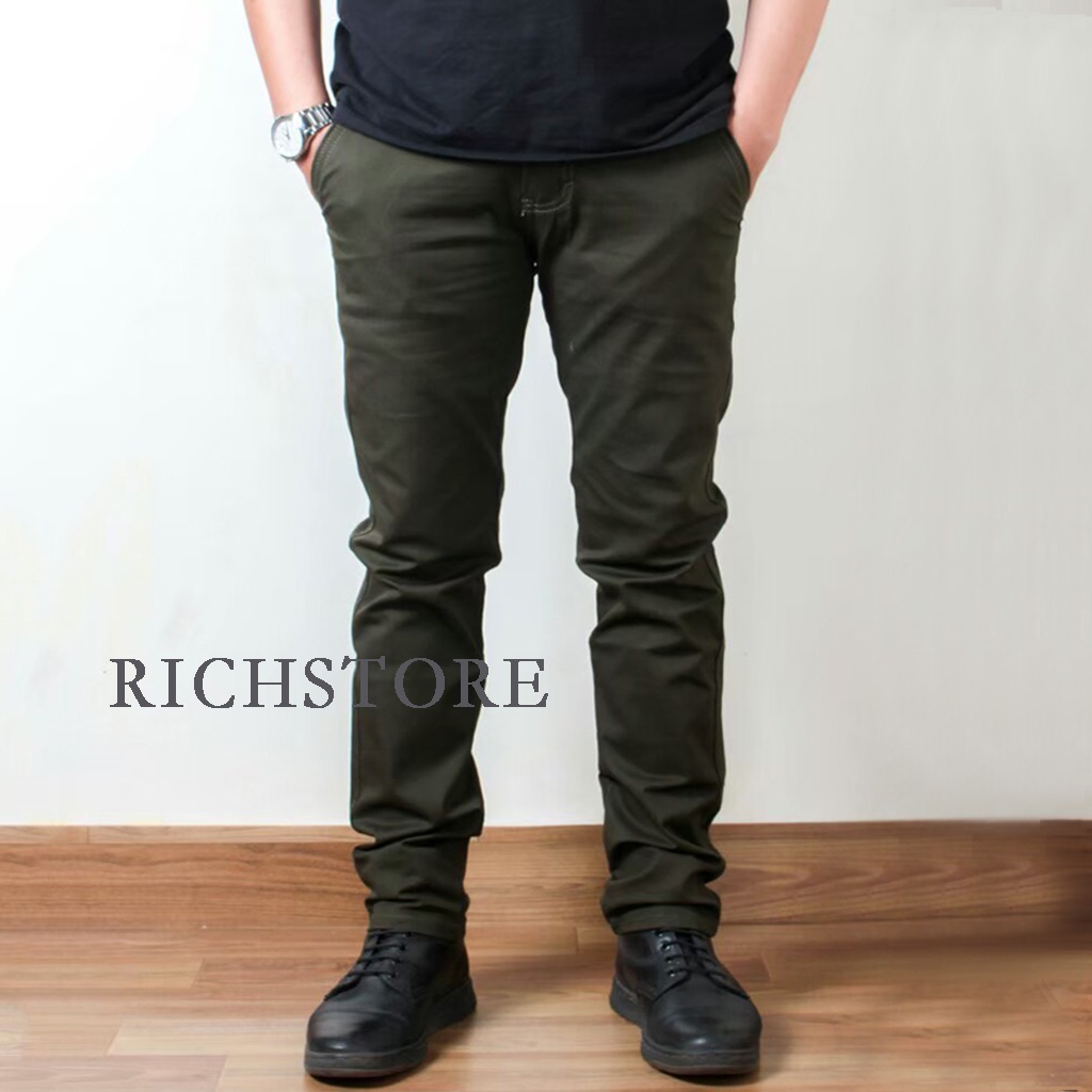 RICHSTORE_1 CELANA PANJANG  CHINO PRIA CELANA CHINO ORIGINAL PREMIUM PRIA SLIM FIT STRETCH CASUAL FORMAL BIGE SIZE JUMBO UKURAN BESAR