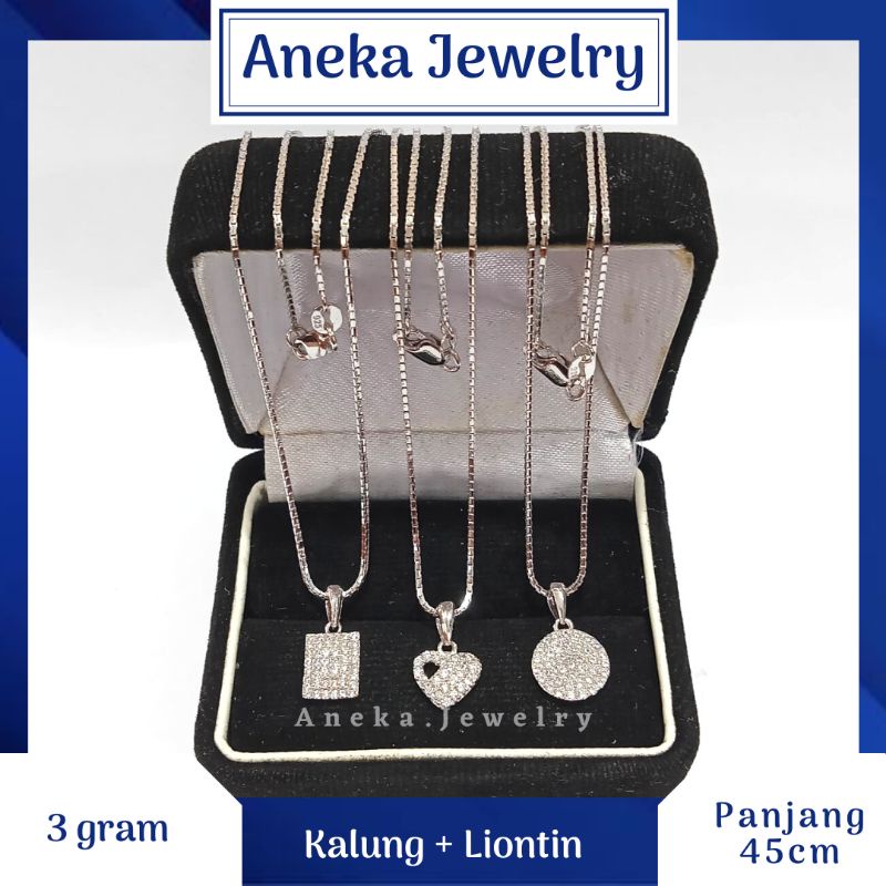 Kalung Santa + Liontin Mata Variasi, Perak 925, Sepuh Emas Putih