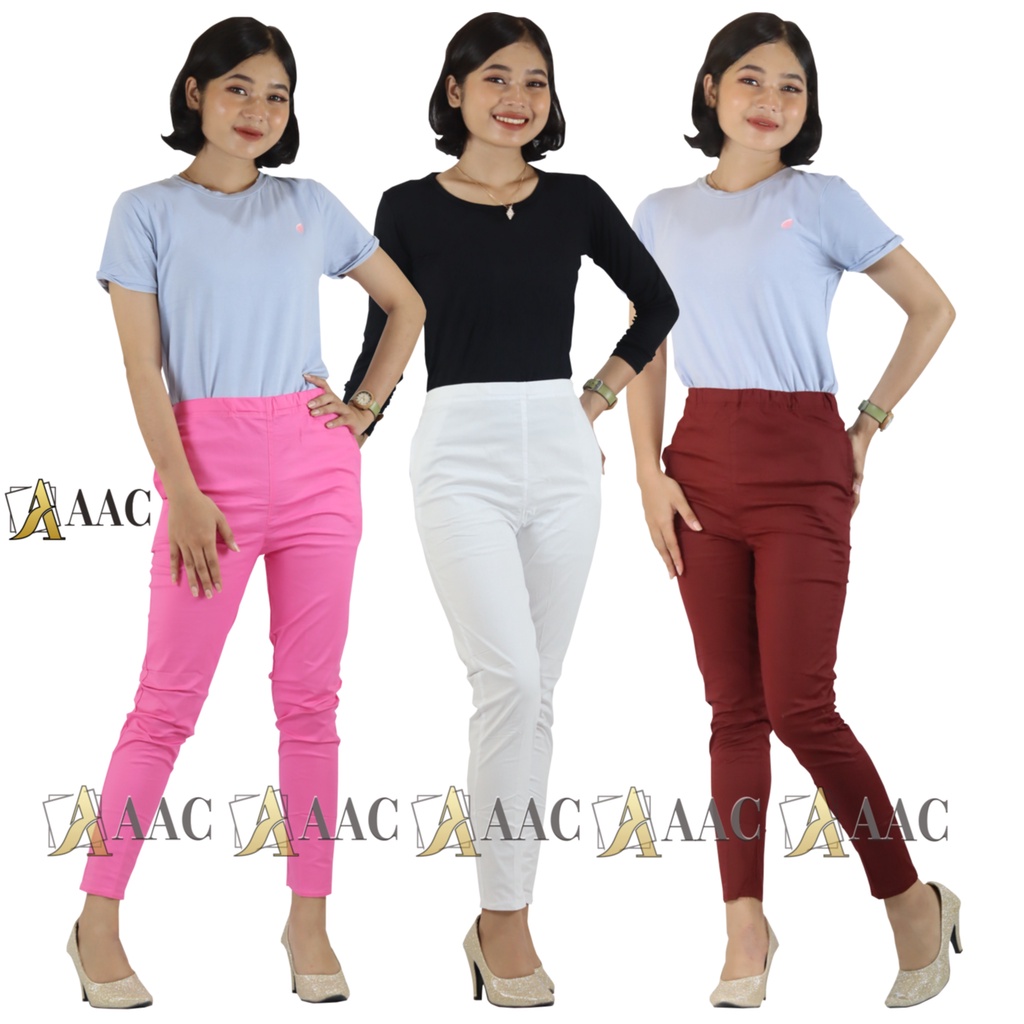 AAC - Celana Wanita Katun Stretch , Celana Anti Begah Ukuran Standar Dan XXL (Seri A)