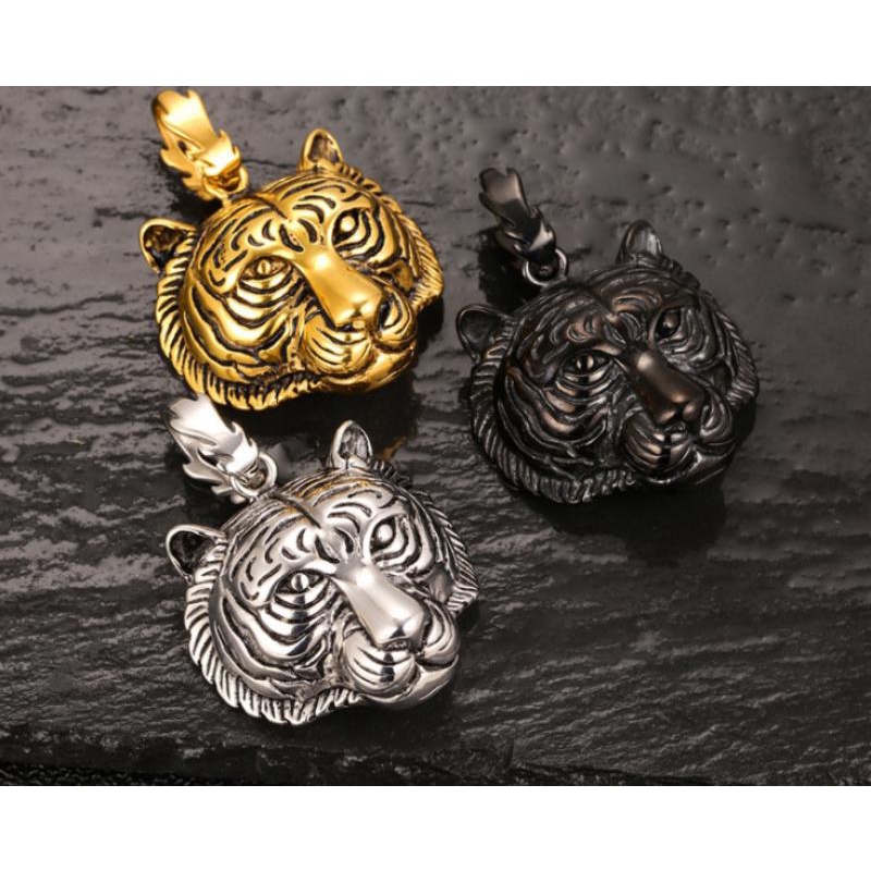 Kalung Liontin Kepala Harimau Bahan Stainless Steel Untuk Pria