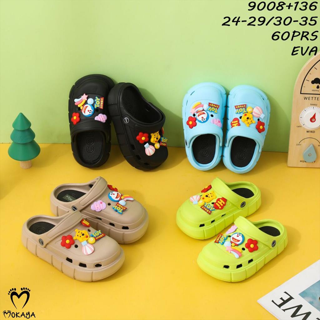 Sandal Crocs Let Bakpao Kodok Anak Cewek Baim Fuji Mainan Jibbitz Doraemon Toy Story Platform Tebal Super Ringan Empuk Lucu Cantik Trendy Import Mokaya / Size 24-35 (9008+136)