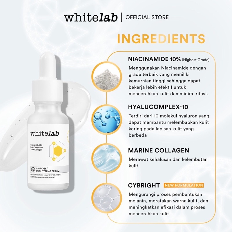 [UPGRADED FORMULA] Whitelab N10-Dose+ Intense Brightening Serum Niacinamide 10% - Serum Pencerah Wajah Intensif Dengan Niacinamide, Oxy229, &amp; Hyaluronic [BPOM]
