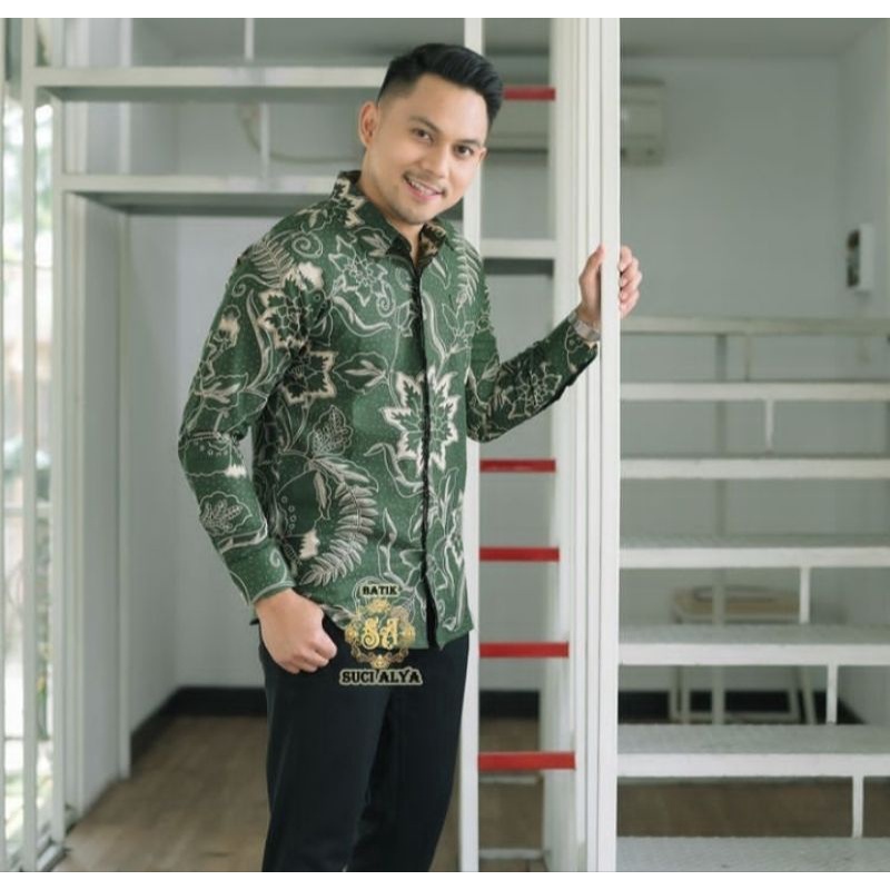 BAJU BATIK PRIA PREMIUM KEMBANG KEPUPYUR HIJAU