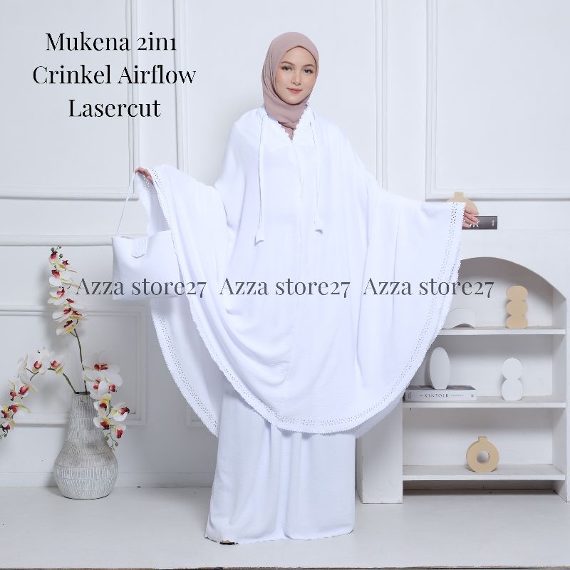 azza store27 - Mukena Dewasa 2in1 Cringkel Airflow Lasercut Terbaru