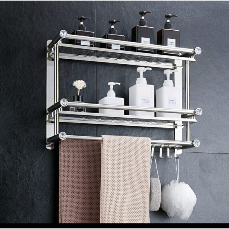 (COD) Rak Kamar Mandi 2 Susun Stainless / Rak Sabun / Rak Shampo