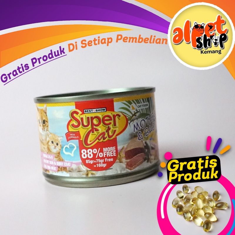 Makanan Kucing Basah Wet Food SUPERCAT MOTHER AND BABY FORMULA 160gr Free Fish Oil