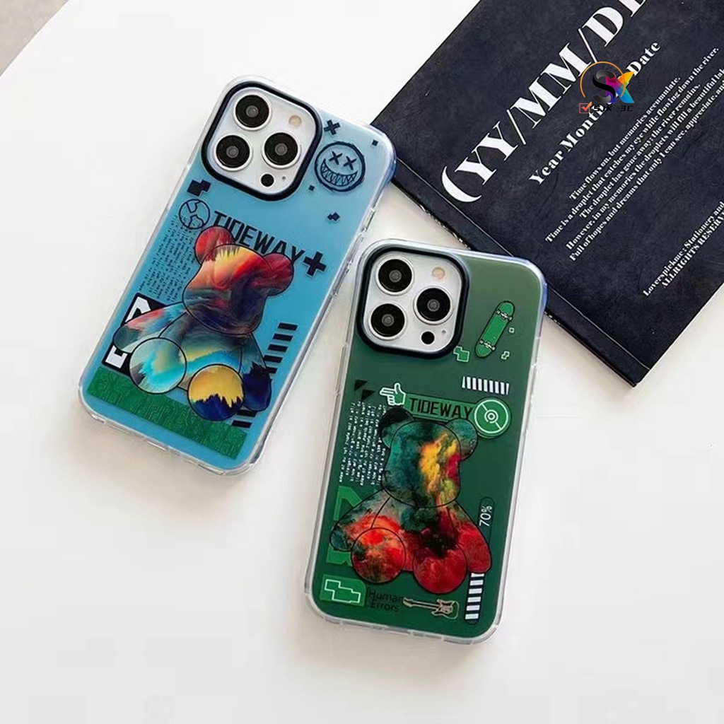 For CASE iPhone 14 Pro Max IMD anti fingerprint skin feeling high-quality Fashion Chaopai Violent Bear Love ( For iPhone 14 13 12 Pro Max CASE Ready )