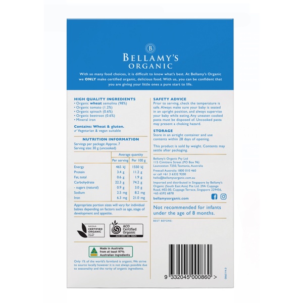 Bellamy's Organic Pasta &amp; Macaroni Bellamys