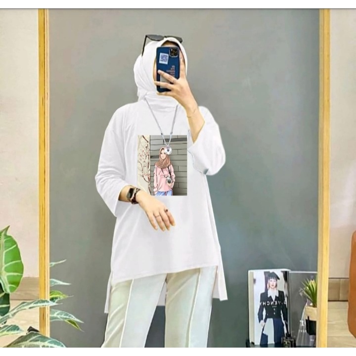 JOSJOLI_STORE/Tunik Hijab Photografer dan Sakura/Atasan Wanita Dewasa Lengan Panjang/Fit XXL