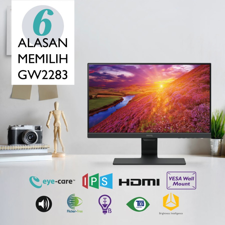 LED Monitor BenQ GW2283 22 Inch IPS Full HD HDMI Office Eye-care