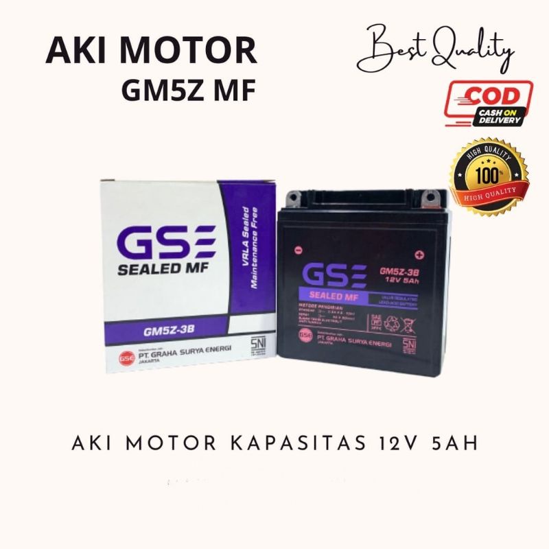 Aki Motor|Accu Motor GSE GM5Z-3B MF Aki Kering Supra (lama), Mega Pro (lama), Prima, Jupiter, Mio (lama), Vega,  Smash, Shogun