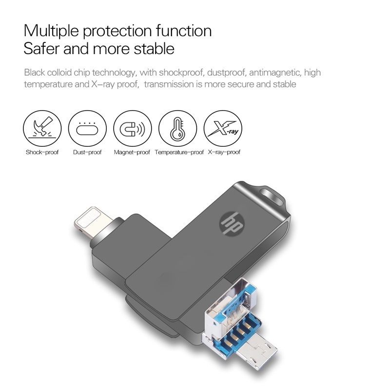 Hp flash drive USB 3.0 OTG 3 in 1 32GB Kecepatan Tinggi Bahan Metal Untuk iPhone / Android