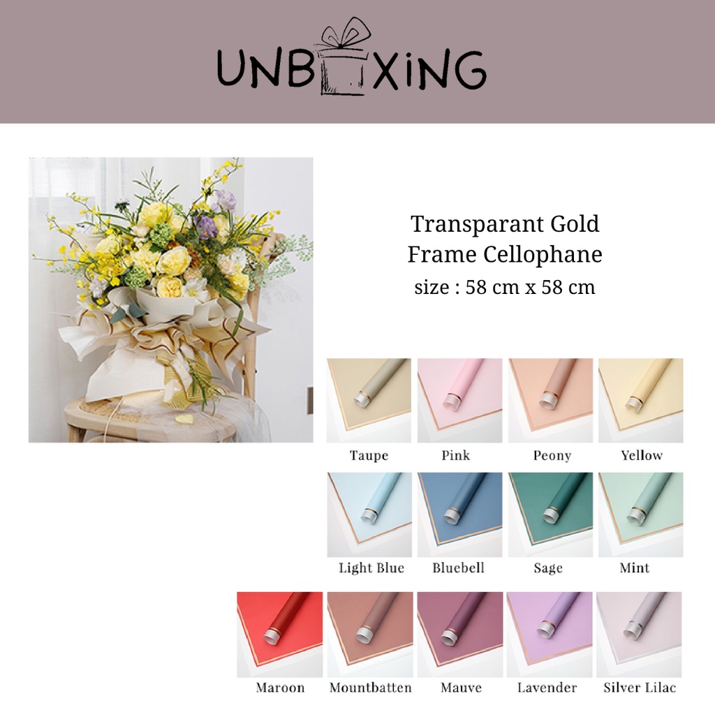 

kertas buket bunga cellophane bucket wrapping paper florist transparant gold frame