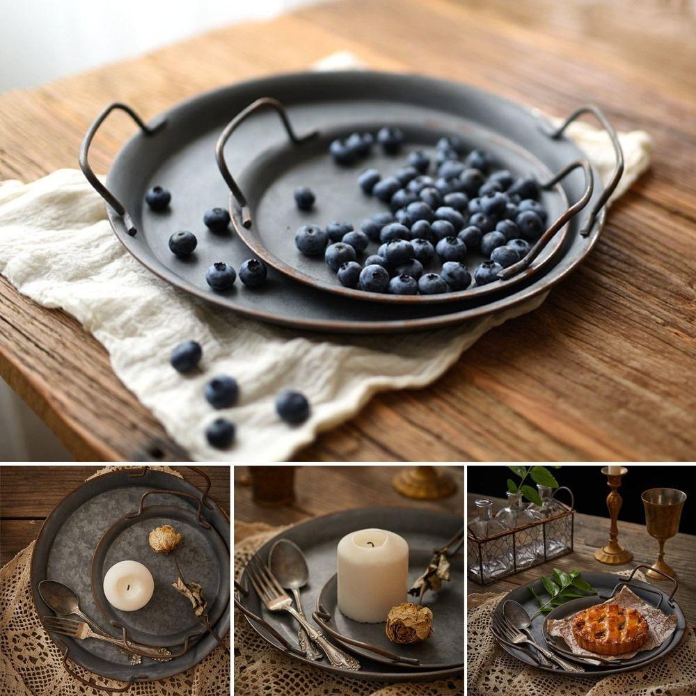 Wonder Retro Plat Logam Dekorasi Rumah Dengan Pegangan Besi Kerajinan Nampan Hias