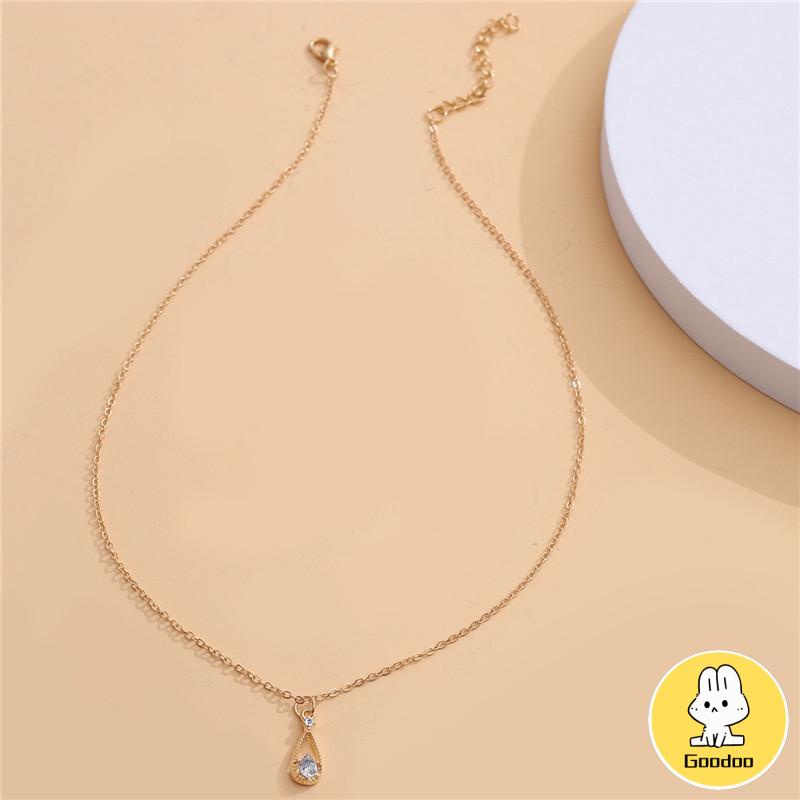 Fashion Indah Water Drop Zircon Kalung Wanita Sederhana Temperamen Rantai Klavikula  -Doo