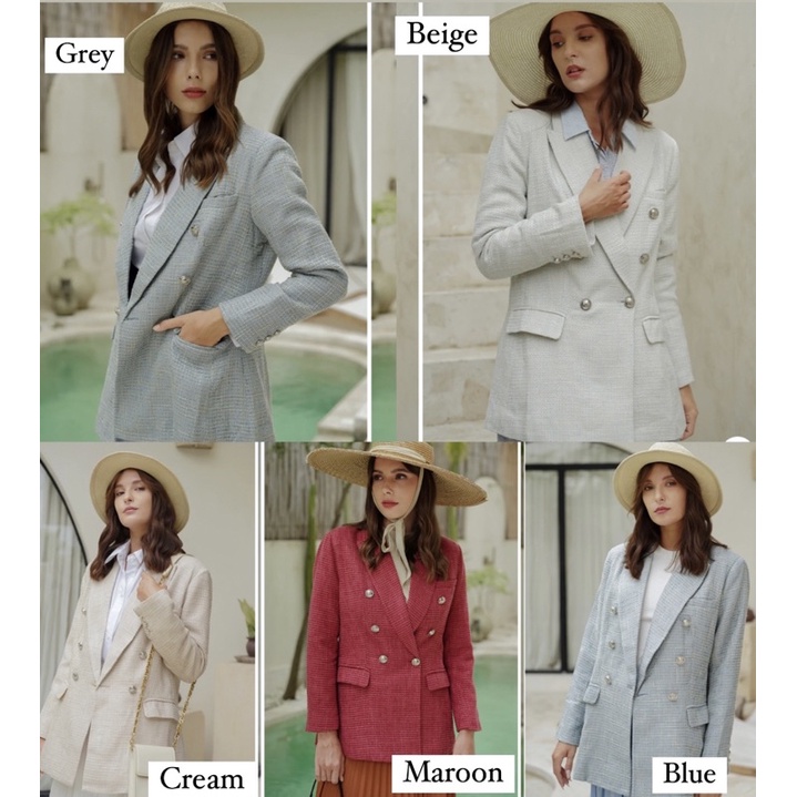 Audy Blazer Beige Maroon Cream Blue Grey Benang jarum benangjarum S M L XL buttonscarves nada series