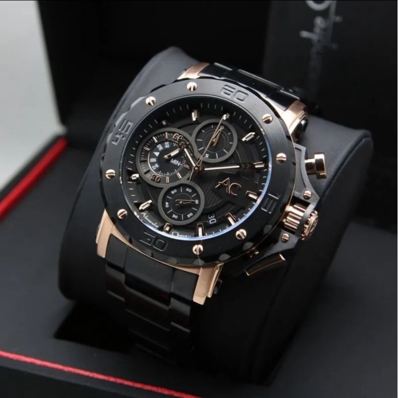 Jam Tangan Alexandre Christie Colection AC 9205 Pria / AC9205 M Black Rosegold Original