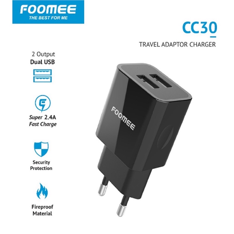 ADAPTOR CHARGER FOOMEE CC30 DUAL USB Output Fast Charge 2.4A