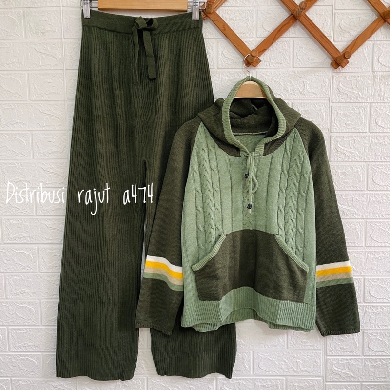 PHARSA JAKET HOODI ATASAN RAJUT SWEATER  MOTIF CABLE TALI DAN KUOLIK WANITA