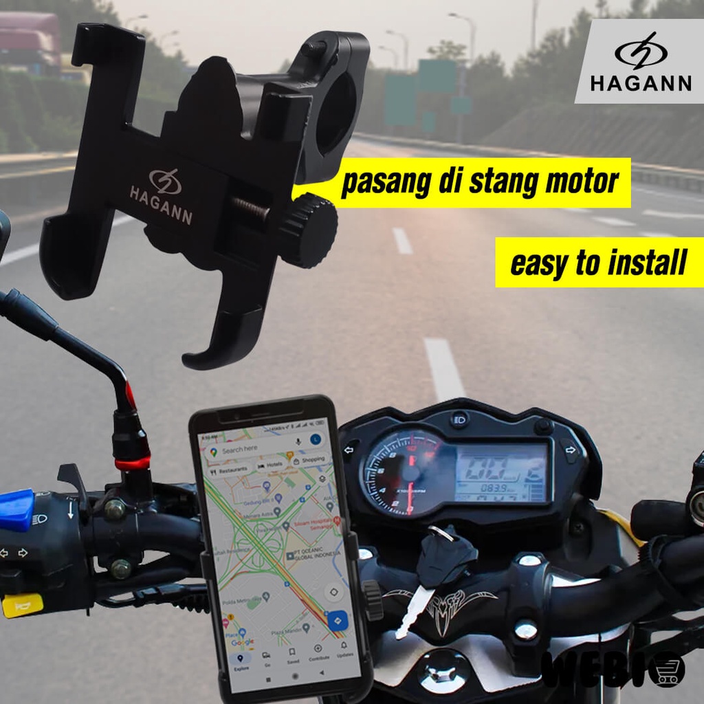 HAGANN SHO-1002 Holder HP Motor Stang Stand Dudukan Handphone Besi | Pegangan HP Phone Holder Garansi 1 Tahun