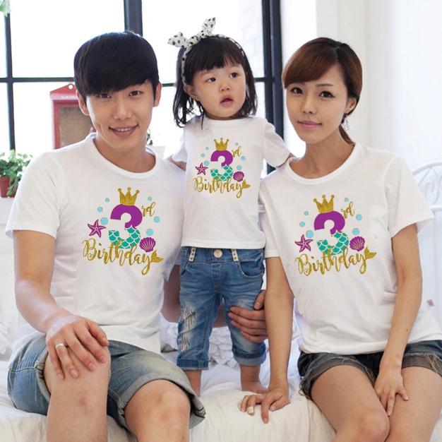 kaos ulang tahun keluarga baju anak kembaran ibu ayah simpke baju couple ultah Family Mermaid