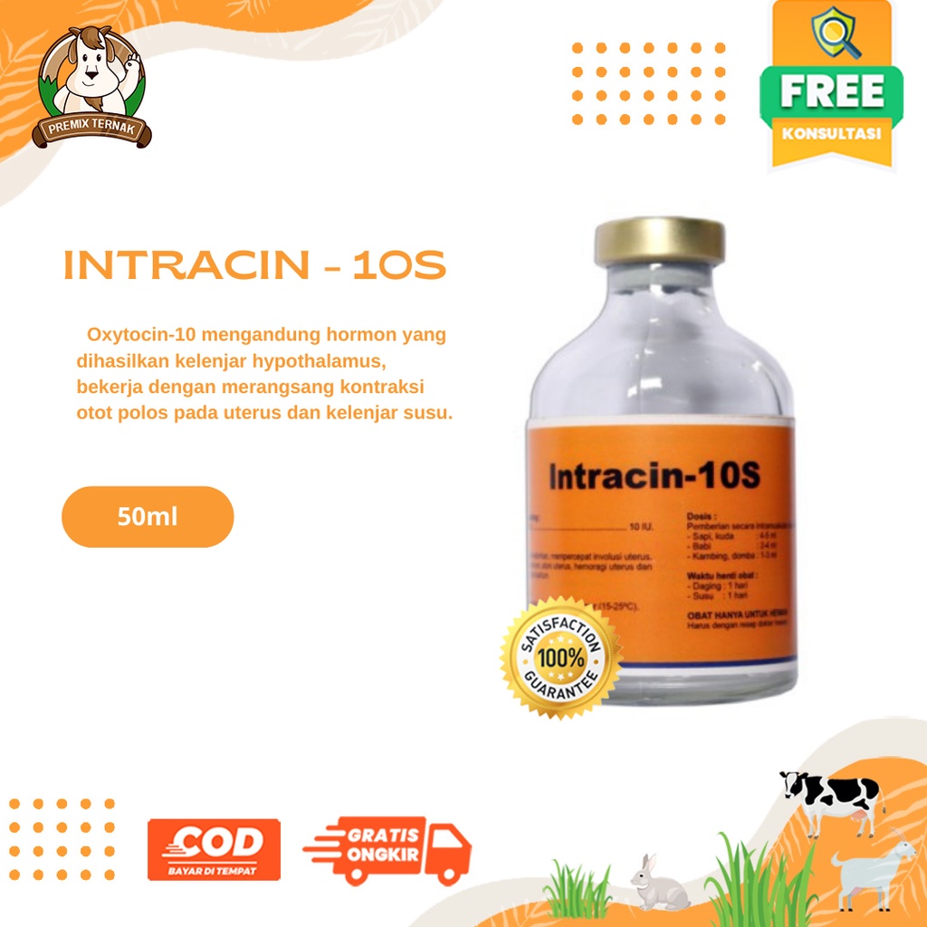 INTRACIN 10S 50ml - Hormon Perangsang Kontraksi Uterus Kelenjar Susu Hewan