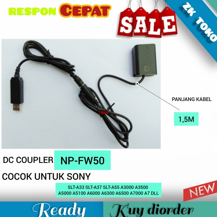 AC-PW20 NP-FW50 USB Adapter Sony Charger Dummy Battery DC Coupler