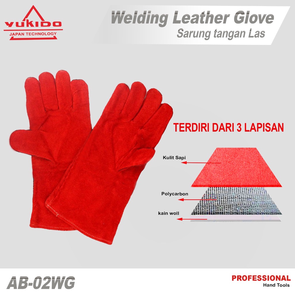 Sarung Tangan Las Kulit Merah Yukido Welding Leather Glove