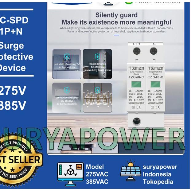 SPD AC - 1P+N - 275V 385V - SURGE PROTECTIVE DEVICE AC - TOMZN - TZG40 - 275V-10KA-KUNIN