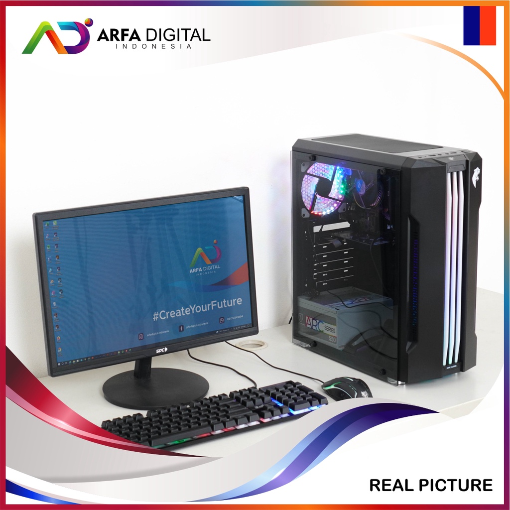 PC RAKITAN RYZEN 7 5700G WITH DDR4 16 GB LED 24 INCH FULLSET GAMING EDITING RENDER LIVE STREAMING | TP02