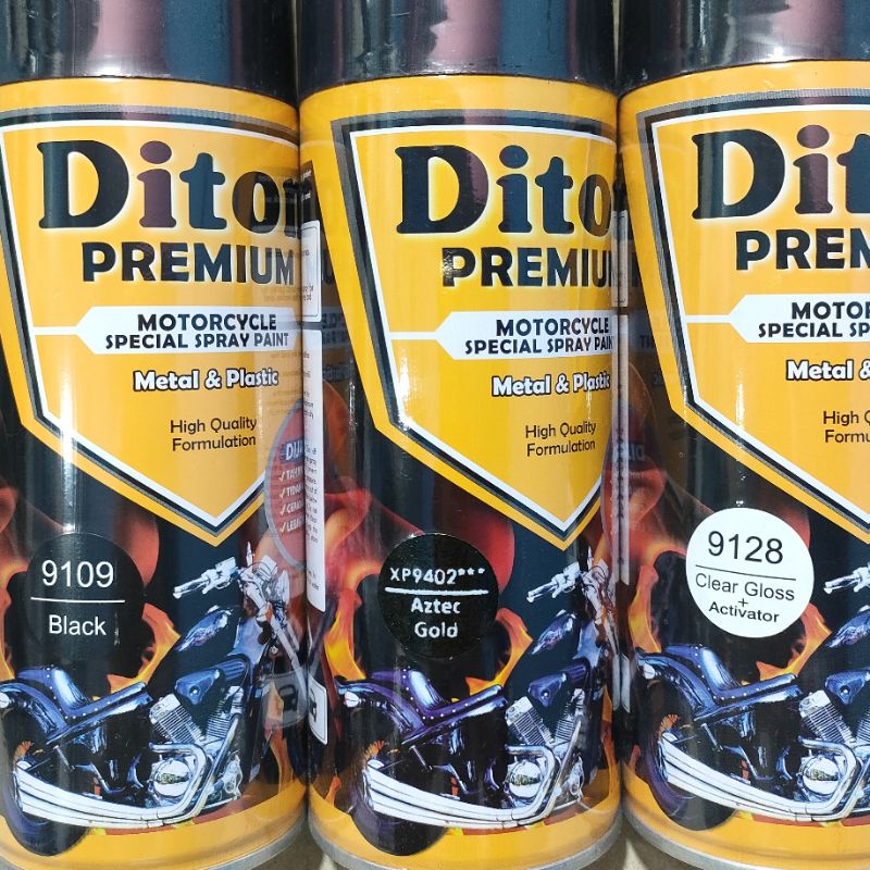 Pilok Cat Diton Premium Paket Lengkap 3 Kaleng Aztec Gold XP9402 Xirallic Xiralic Emas Black 9109 Clear Gloss 9128 400cc Pilok Paketan Cat Semprot Special Spray Paint
