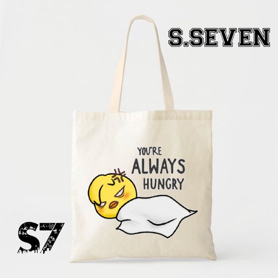 TOTE BAG KANVAS MURAH / TOTE BAG WANITA / TOTE BAG MOTIF HUNGRY