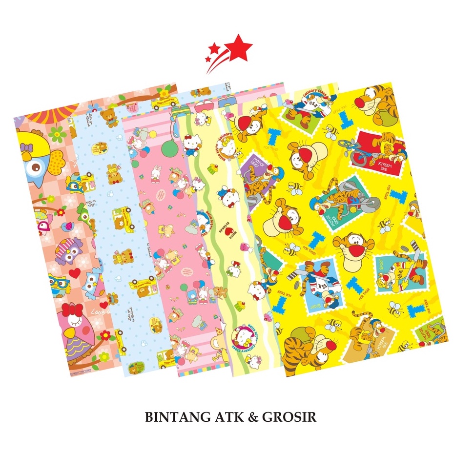 

Kertas Kado BINTANG (1Set isi 10Lmbr) / Kertas kado Motif Karakter Mix D Cowo & Cewe